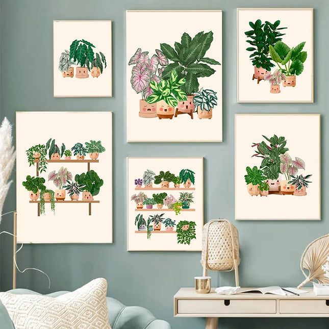 Cute Botanical Plant Club Canvas Poster - Modern Wall Art for Home Decor