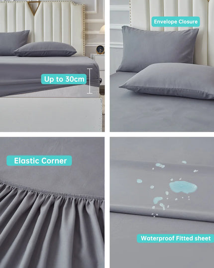 Anqianny 4-Piece Solid Bedding Set - Waterproof Fitted Sheet & Pillowcases