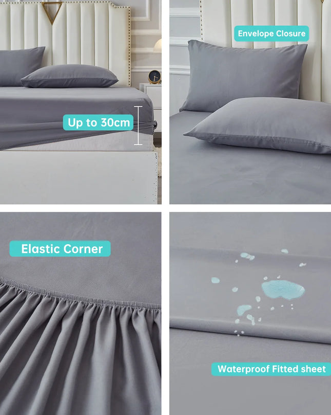Anqianny 4-Piece Solid Bedding Set - Waterproof Fitted Sheet & Pillowcases