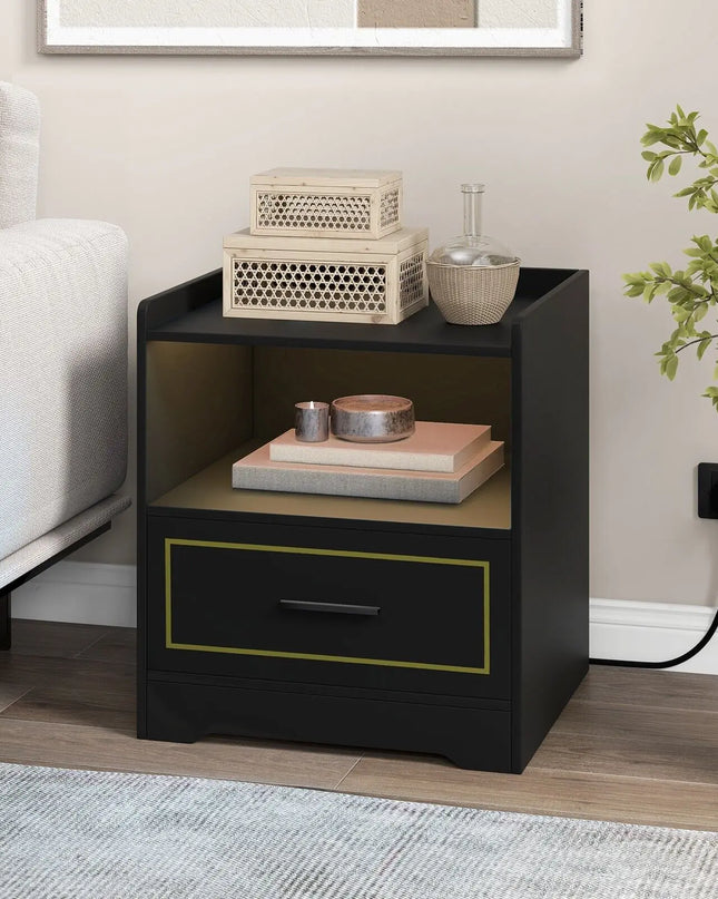 GOFLAME LED Nightstand - Modern Smart Bedside Storage Table