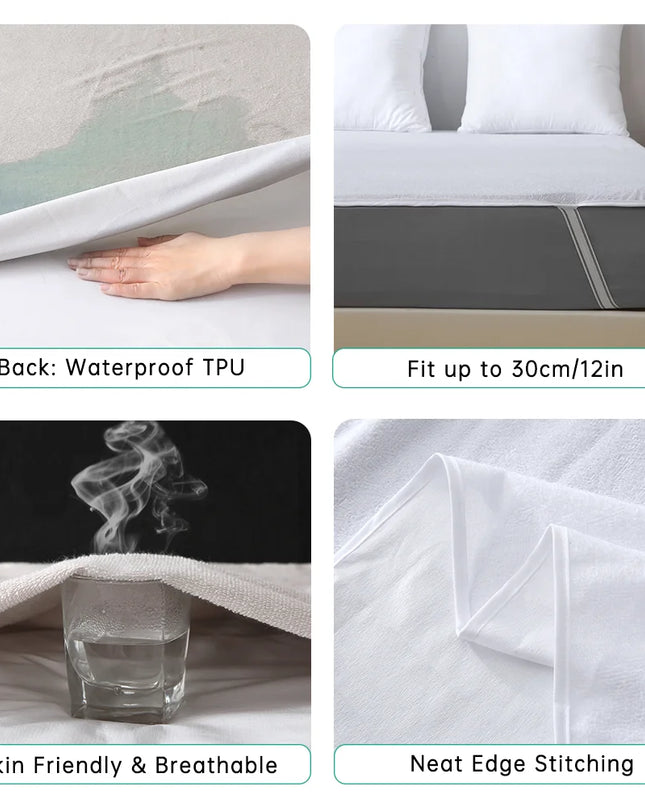 Anqianny Waterproof Mattress Cover - Soft Terry Fitted Sheet, Grey/White