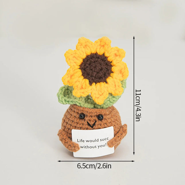 Handmade Crochet Sunflower Decor - Wool Potted Ornament for Auto Interior