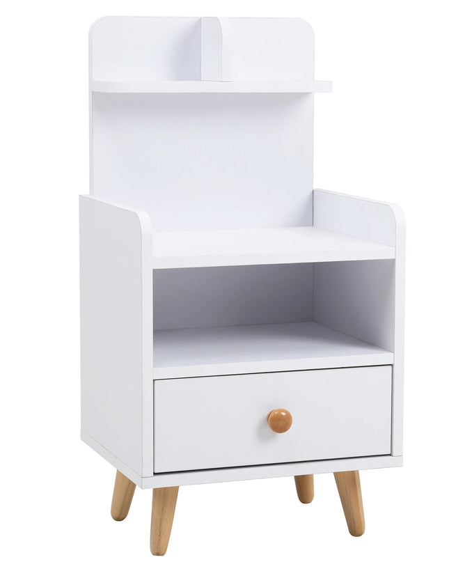 Haodirect Modern Bedside Table - Single Drawer with Wooden Legs