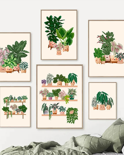 Cute Botanical Plant Club Canvas Poster - Modern Wall Art for Home Decor