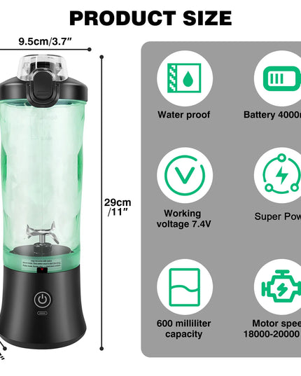DayPlus 600ML Portable Blender - USB Rechargeable Electric Juicer