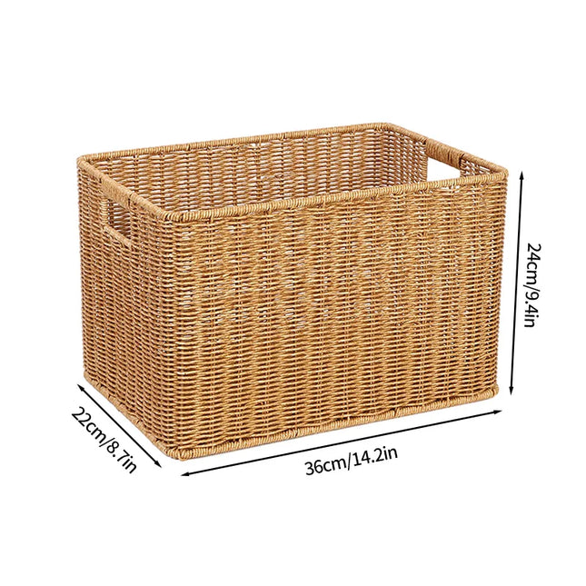 Rattan Straw Storage Basket Japanese Hand-woven Sundries Organizer Baskets Large Capacity Laundry Container Bathroom Organizer