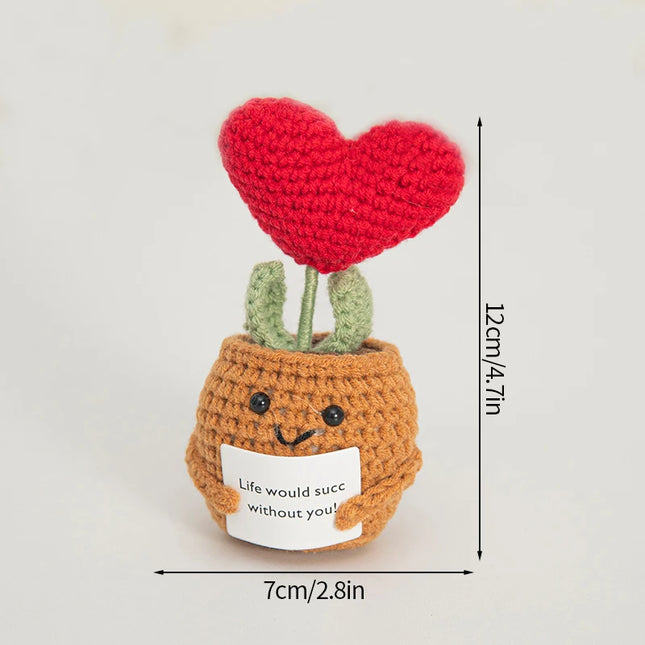Handmade Crochet Sunflower Decor - Wool Potted Ornament for Auto Interior