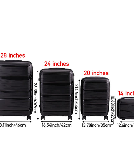 Modishion 4-Piece Carry-On Suitcase Set - Durable Hardshell Travel Trolley