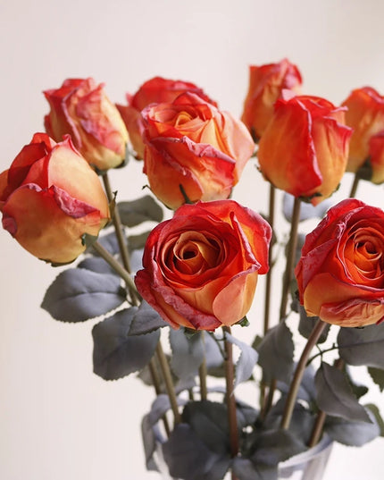 French Curled Rose Fake Flowers - Elegant Silk Bouquet for Home Decor