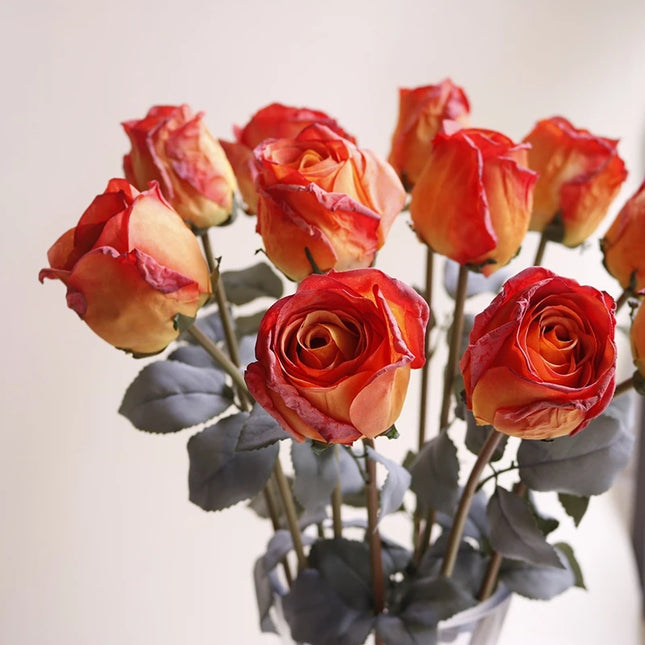 French Curled Rose Fake Flowers - Elegant Silk Bouquet for Home Decor