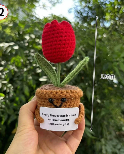 Handmade Crochet Sunflower Decor - Wool Potted Ornament for Auto Interior