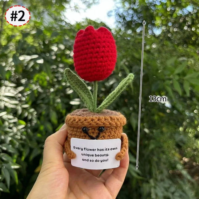 Handmade Crochet Sunflower Decor - Wool Potted Ornament for Auto Interior