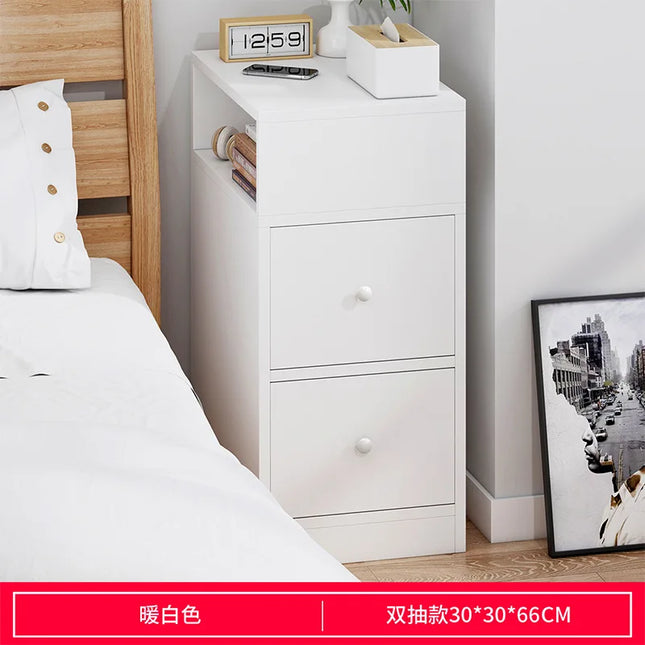 Modern Slim Bedroom Bedside Table - 2 Drawer Nightstand Storage