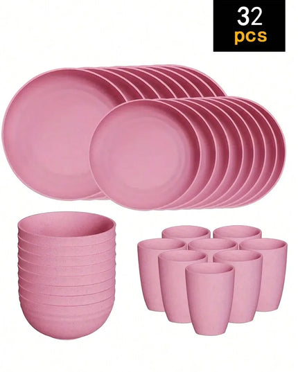 4/16/24pcs Reusable Tableware Set - Eco-Friendly Plates, Bowls, Cups