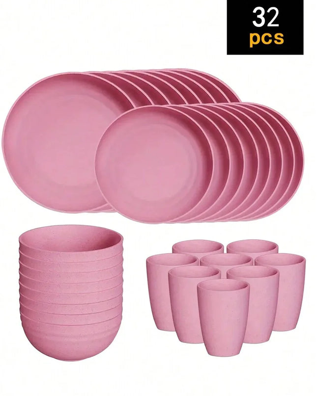 4/16/24pcs Reusable Tableware Set - Eco-Friendly Plates, Bowls, Cups
