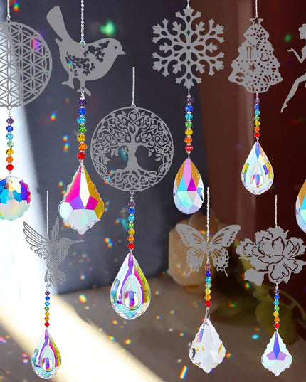 Crystal SunCatcher Prisms Hanging Rainbow Chaser Window Wind Chime Tree of Life Car Art Hanging Pendant Home Garden Decoration