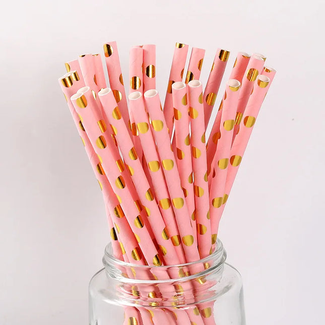 25/50pcs Gold/Silver Foil Disposable Paper Straws for Parties & Events
