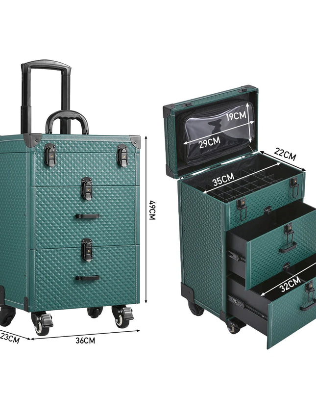 Modishion 3-in-1 Portable Cosmetic Trolley Case with Drawers
