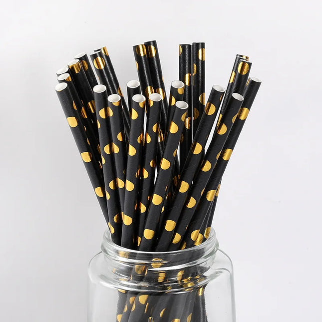 25/50pcs Gold/Silver Foil Disposable Paper Straws for Parties & Events