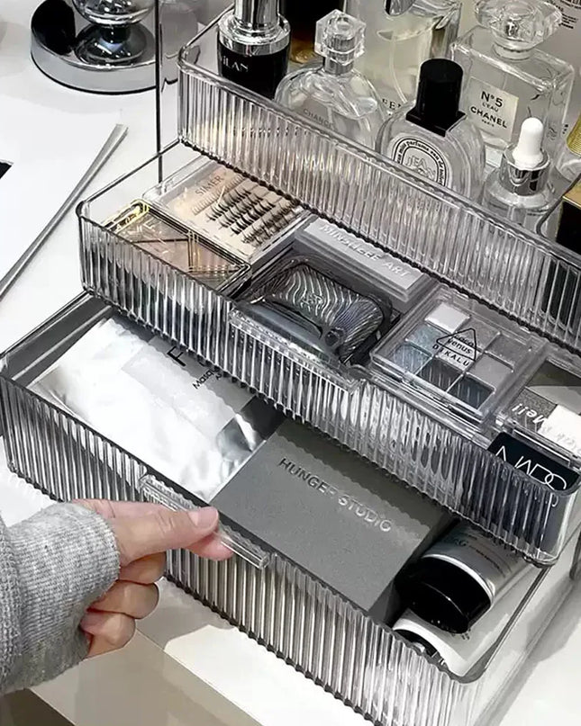 Modishion 3-Layer Transparent Makeup Rack - Durable Beauty Storage Box