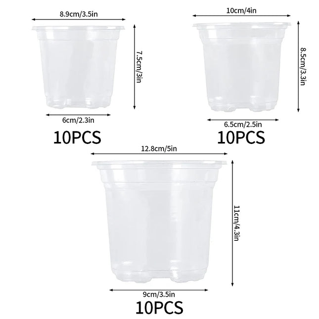 Transparent Flowerpot Nursery Pots - Thickened Plastic Planters, Drainage Hole