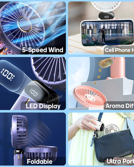 Kinscoter USB Mini Fan - Portable Neck Hanging, 5-Speed Cooling