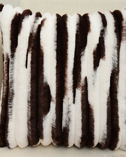 Anqianny Double-Sided Faux Fur Cushion Cover - Fuzzy Striped Decorative Pillow