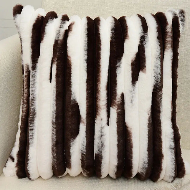 Anqianny Double-Sided Faux Fur Cushion Cover - Fuzzy Striped Decorative Pillow