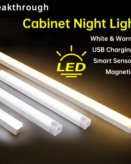 LED Motion Sensor Strip Light 
Wireless Sensor Night Light 
USB Rechargeable Detector Light Wall Lamp for Kitchen Cabinet and Storage