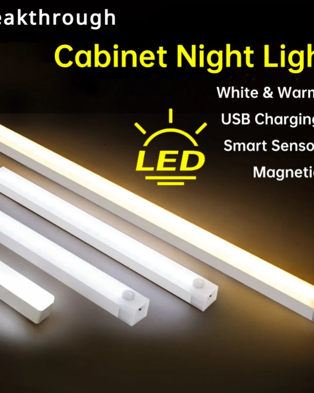 LED Motion Sensor Strip Light 
Wireless Sensor Night Light 
USB Rechargeable Detector Light Wall Lamp for Kitchen Cabinet and Storage
