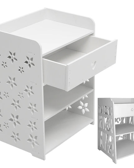 Voltsify White Wooden Bedside Table - Modern Nightstand with Bird Pattern