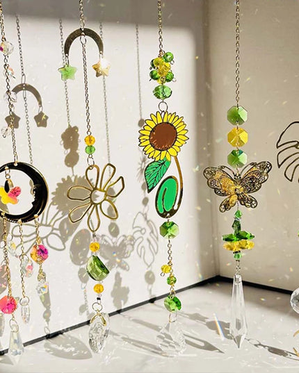 Rainbow Prism Wind Chimes - Artificial Crystal Hanging Pendant Decor