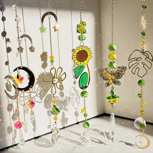 Rainbow Prism Wind Chimes - Artificial Crystal Hanging Pendant Decor
