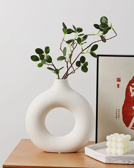 Nordic Ceramic Vase - Circular Hollow Donut Style for Home Decor