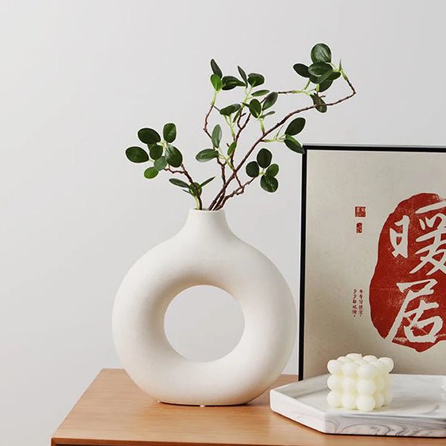 Nordic Ceramic Vase - Circular Hollow Donut Style for Home Decor