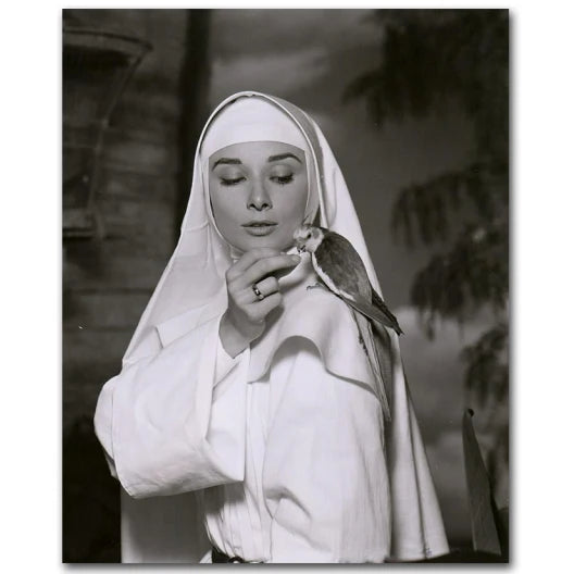 Vintage Smoking Nun Canvas Print - Funny Black and White Wall Art