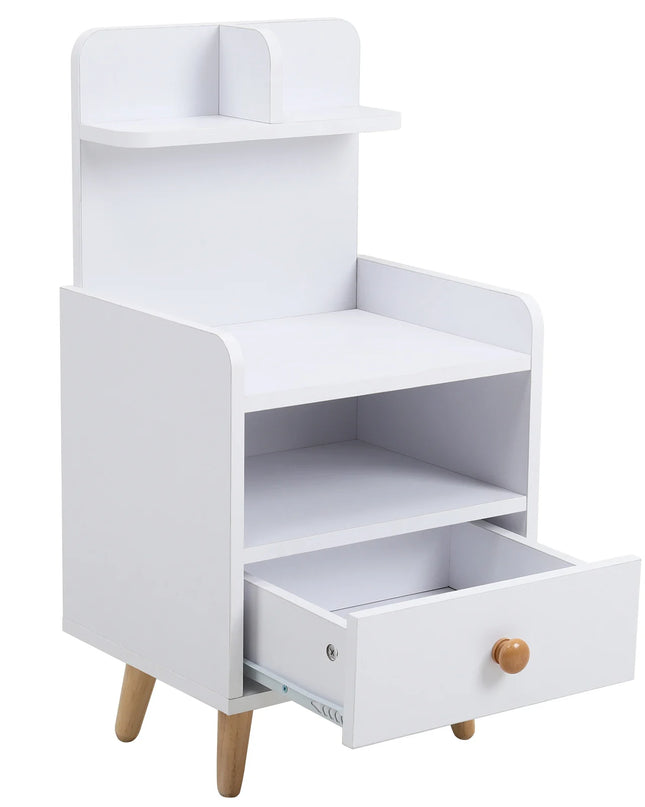 Modern White Wooden Nightstand - Shelf & Drawer for Bedroom