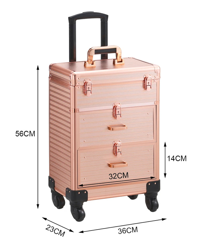 Modishion 3-in-1 Portable Cosmetic Trolley Case with Drawers