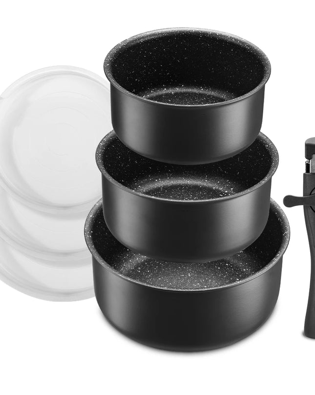 Fadware Non-Stick Saucepan Set - Removable Handle, 3 Sealing Lids
