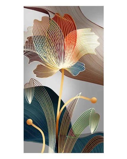Luxury Abstract Flower Canvas Art - Modern Golden Lines for Home Decor