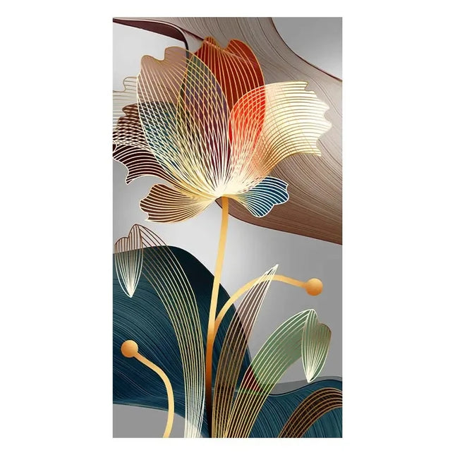 Luxury Abstract Flower Canvas Art - Modern Golden Lines for Home Decor