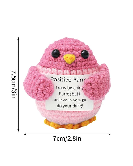 Funny Crochet Animal with Positive Card Ornament Handmade Knitted Ducks Fox Sheep Turtle Desk Figurine Creative Crochet Gift