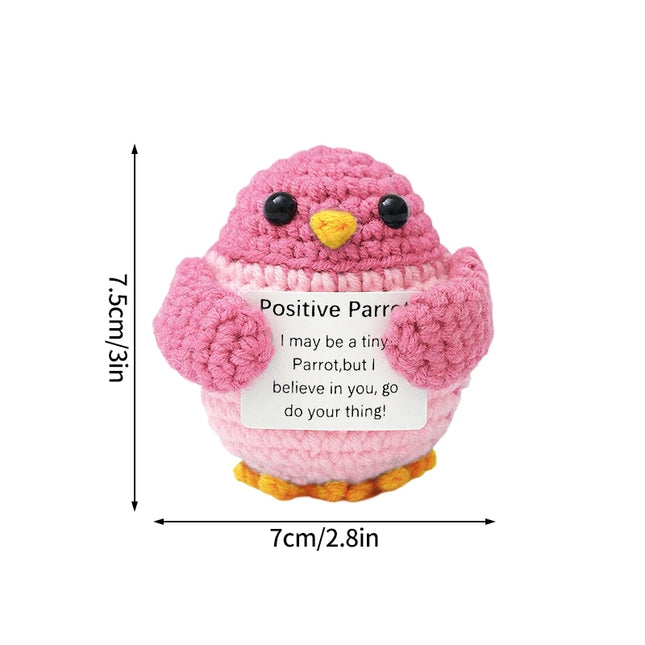 Funny Crochet Animal with Positive Card Ornament Handmade Knitted Ducks Fox Sheep Turtle Desk Figurine Creative Crochet Gift