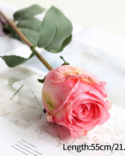 French Curled Rose Fake Flowers - Elegant Silk Bouquet for Home Decor