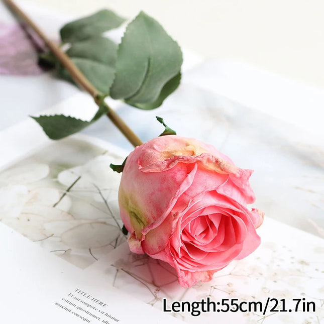 French Curled Rose Fake Flowers - Elegant Silk Bouquet for Home Decor