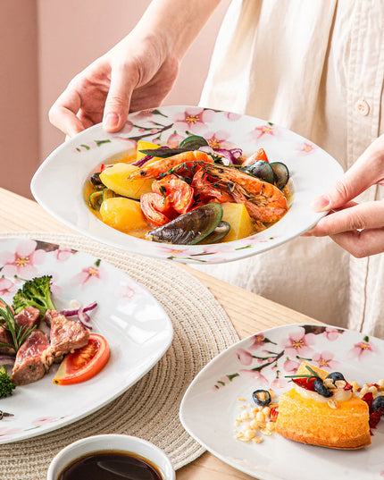 VEWEET ANNIE 60-Piece Porcelain Plate Set - Floral Dinnerware for 12
