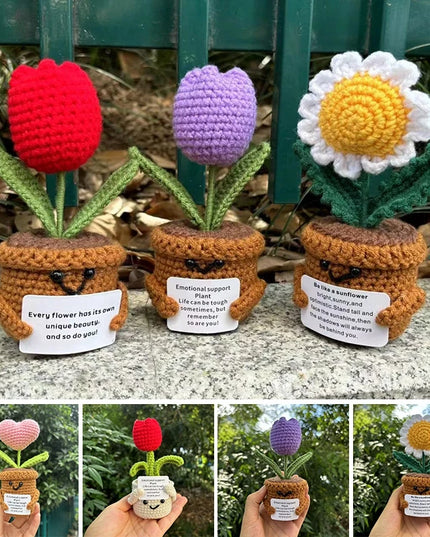 Handmade Crochet Sunflower Decor - Wool Potted Ornament for Auto Interior