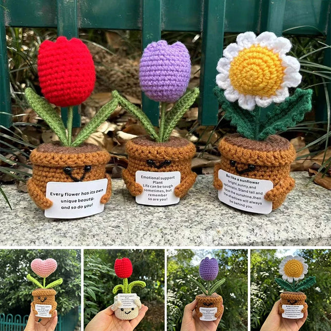Handmade Crochet Sunflower Decor - Wool Potted Ornament for Auto Interior