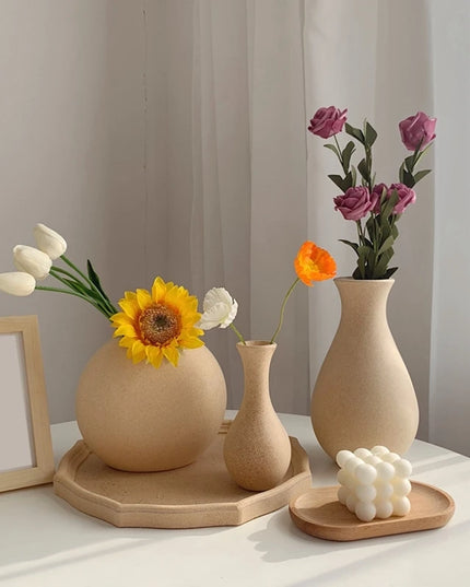 Retro Wooden Flower Vase - Nordic Style Decorative Plant Pot for Home Decor