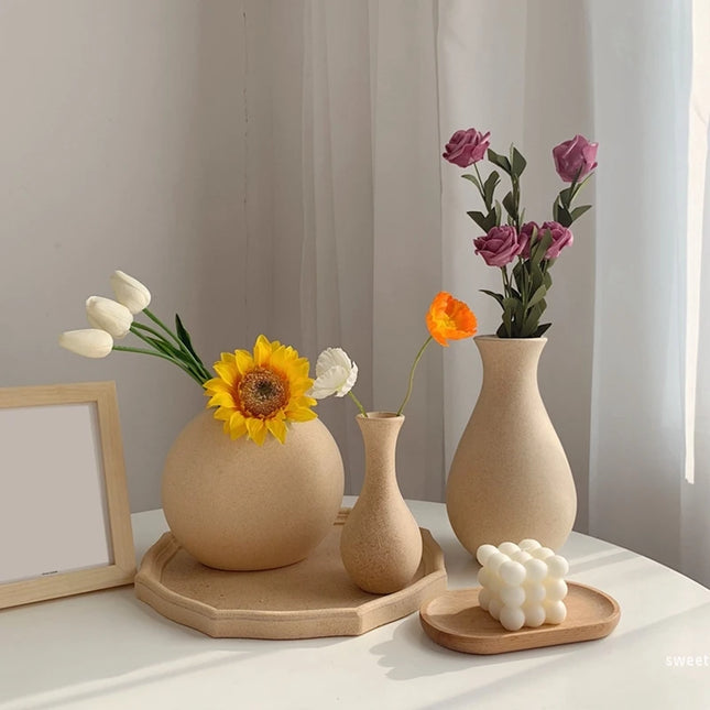 Retro Wooden Flower Vase - Nordic Style Decorative Plant Pot for Home Decor